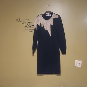 Elegant Black and Gold Women'sVintage Sweater Dress